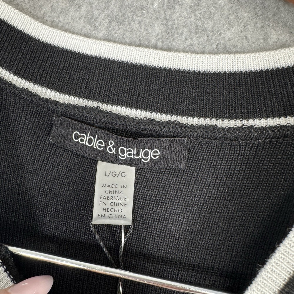 Cable & Gauge‎ Sweater Tank Top Size Large NWT Black White Stripe Knit $48 - Picture 4 of 12